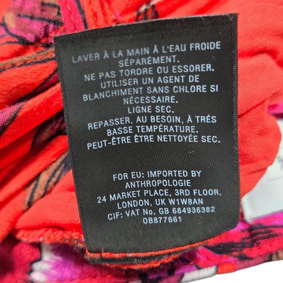 Ettitwa by Anthropologie Pants Womens 4 Red Floral Wide Leg Belted Pockets - Picture 7 of 10